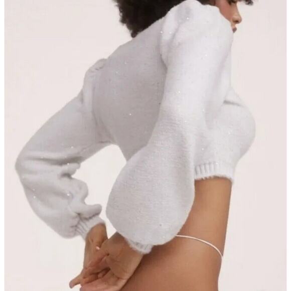 For Love & Lemons Silver Cropped Metallic Cardigan - Picture 6 of 7